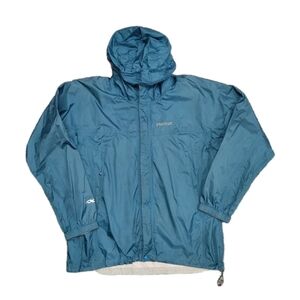 MARMOT Precip ECO Windbreaker Rain Jacket Mens L Blue Coat Zip Waterproof